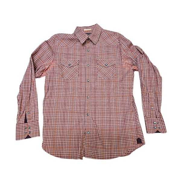 Banana Republic Other - Banana Republic Mens Western Style Snap Button Up Maroon Plaid Shirt EUC sz L